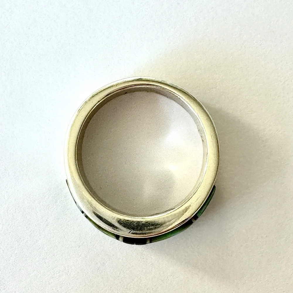 Navajo‎ Inlay Sonoran Turquoise Opal Wedding Band Sz 9 9mm Ring Mens AT